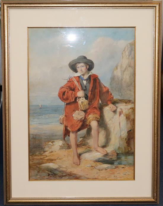 J.F. Poole (19th C.) Fisherboy on the shore, 21 x 14.5in.